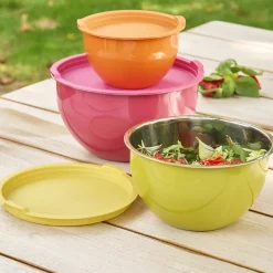 Pradel France Lot de 3 saladiers inox multicolores avec couvercles